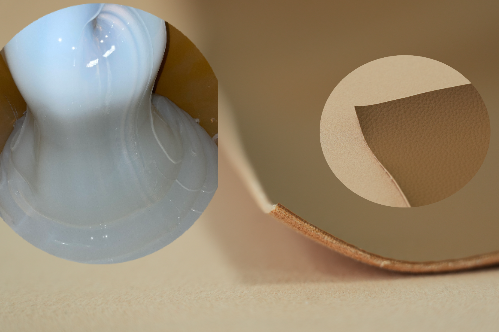 Applying liquid silicone top coat onto textured release paper for silicone leather production